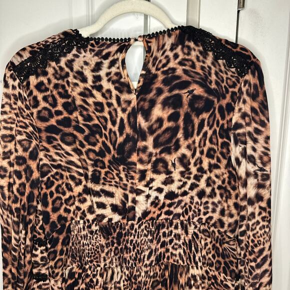 ALLSAINTS - NWT- Zora Evita Lace Trim Printed Dress Leopard Mini | 12 - Picture 13 of 15